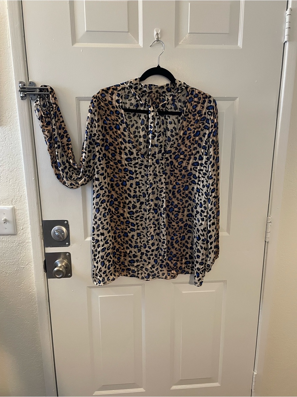 First Love Leopard Print Long Sleeve Blouse - Beige, Black & Blue